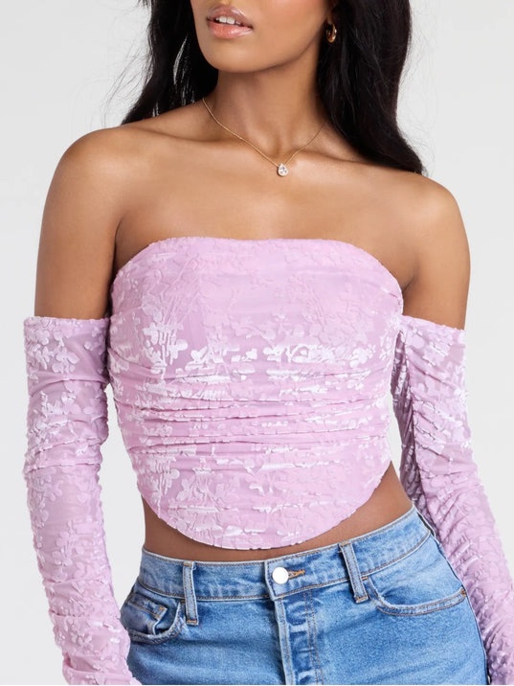 NWT Windsor Pink Velvet Floral Off the Shoulder Top - size medium